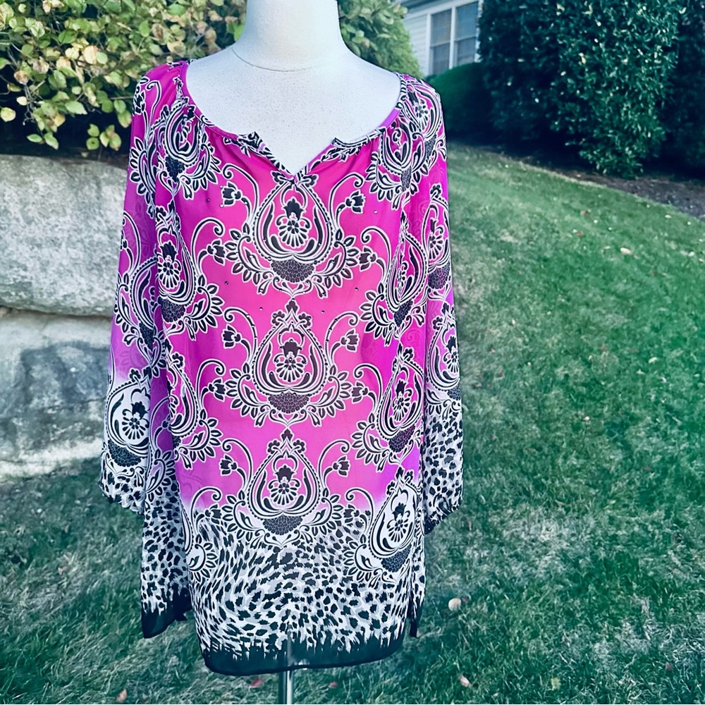 JM Collection Stylish Purple Floral Tunic XL - Picture 3 of 15